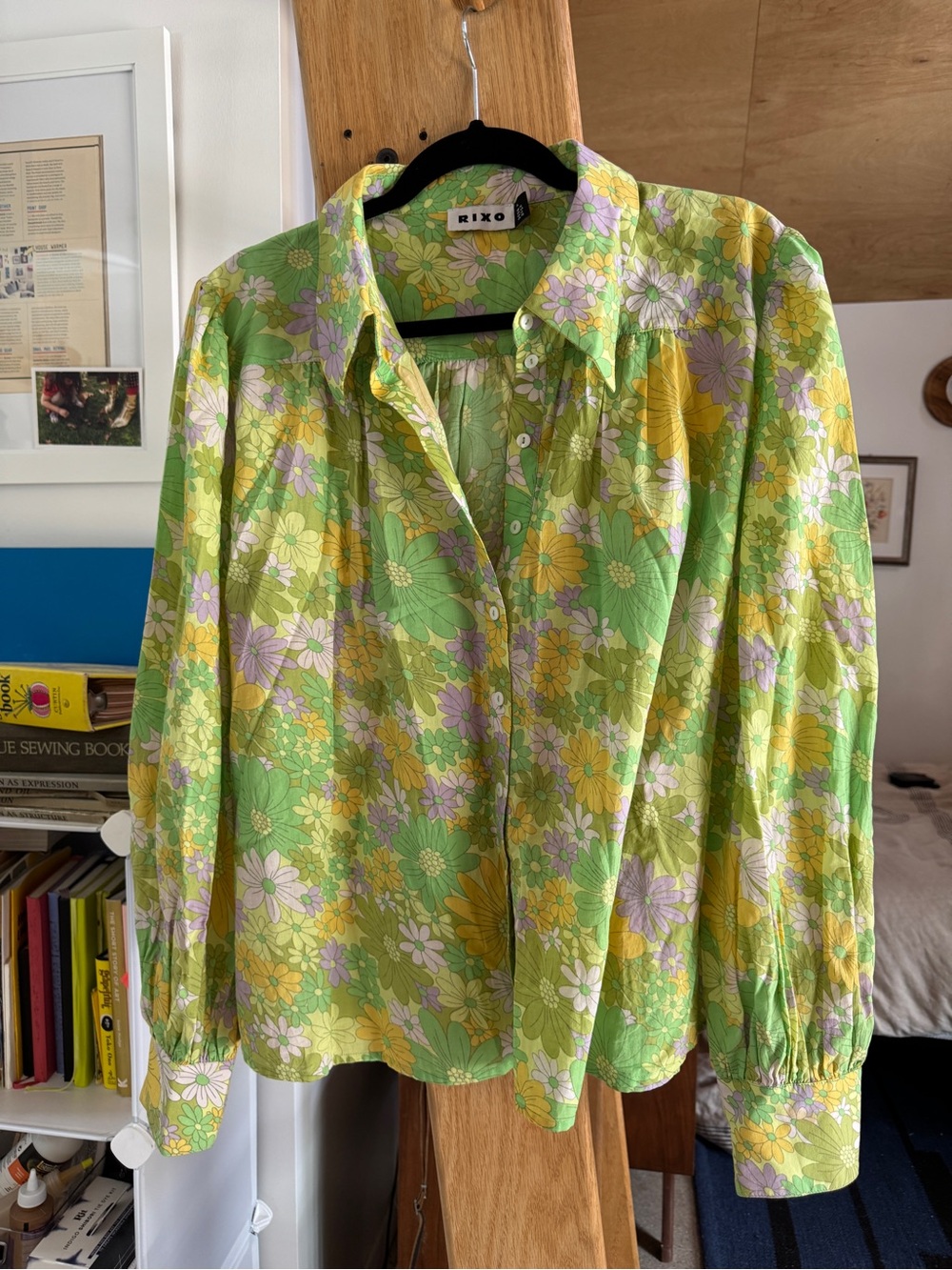 RIXO Blake Green Floral Button-Front Shirt (XL)